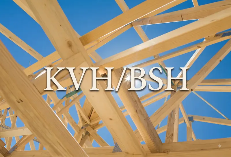 kvh-bsh-holz-disselnmeyer-69f08348 Holzdachstuhl-Konstruktion aus KVH und BSH von Disselnmeyer vor strahlend blauem Himmel.
