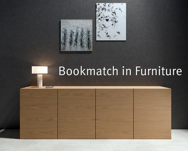 Elegantes Sideboard aus Egger-Holz mit Bookmatch-Optik in einem modern eingerichteten Raum.