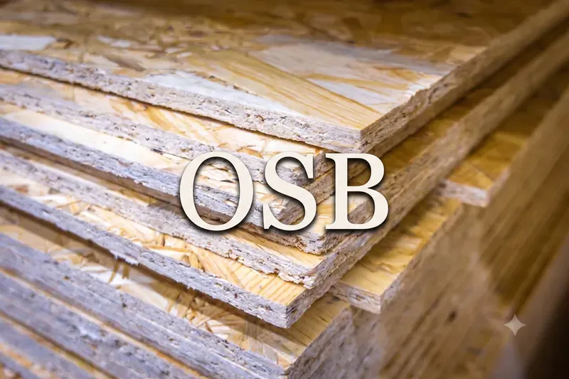 Gestapelte Agepan OSB-Holzplatten aus dem Sortiment von Holzhandel Disselnmeyer.