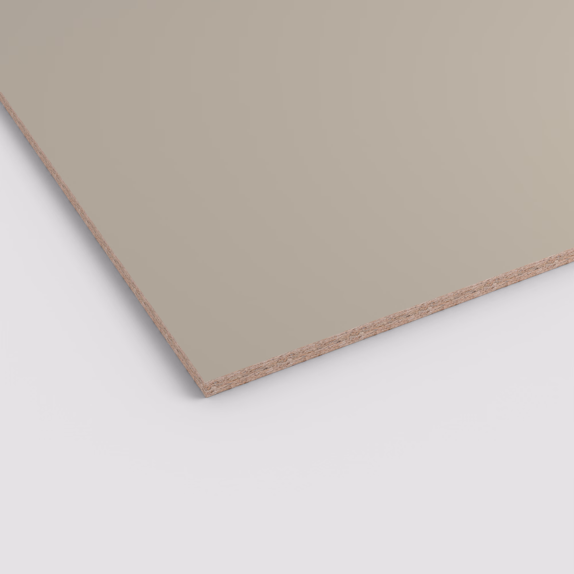 EGGER Eurodekor Span U201 ST9: 19mm Dekorspanplatte mit matter, unifarbener Oberfläche in Beige-Grau und sichtbarem Span-Kern. Abriebfest und antimikrobiell.