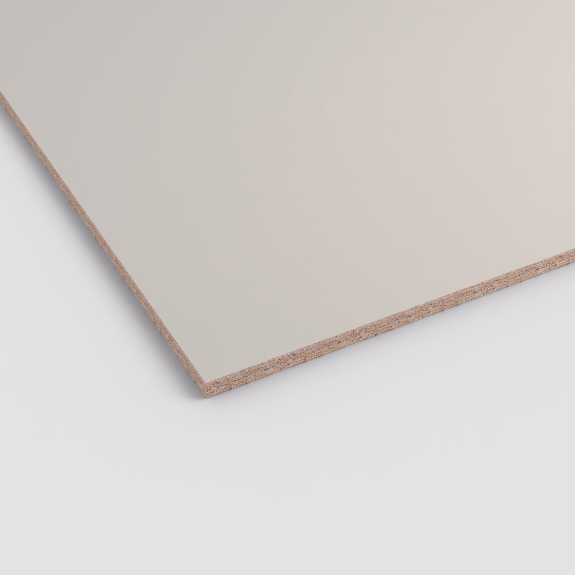 egger-16-mm-egger-eurodekor-span-u708-st9-16x2070x2800mm-recyclebar-abriebfest-unifarben-lichtecht-antimikrobielle-oberflaeche-span-01 Egger Eurodekor Spanplatte U708 ST9 in mattem Hellgrau. Die Ansicht zeigt die unifarbene Oberfläche und den 16 mm starken Spanplattenkern an der Kante.