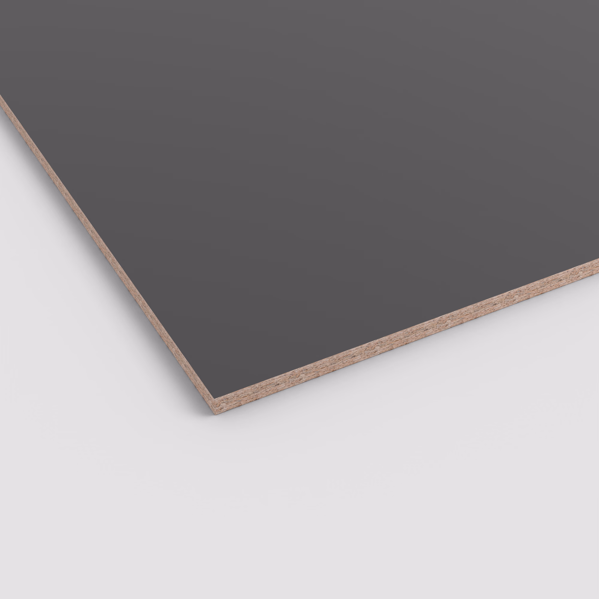 egger-19-mm-egger-eurodekor-span-u963-st9-19x2070x2800mm-recyclebar-abriebfest-unifarben-lichtecht-antimikrobielle-oberflaeche-span-01 EGGER Eurodekor Spanplatte U963 in Diamantgrau. Die 19mm starke Dekorspanplatte zeigt eine glatte, dunkelgraue Oberfläche (ST9) und einen sichtbaren Spanplattenkern an der Kante. Sie ist abriebfest…