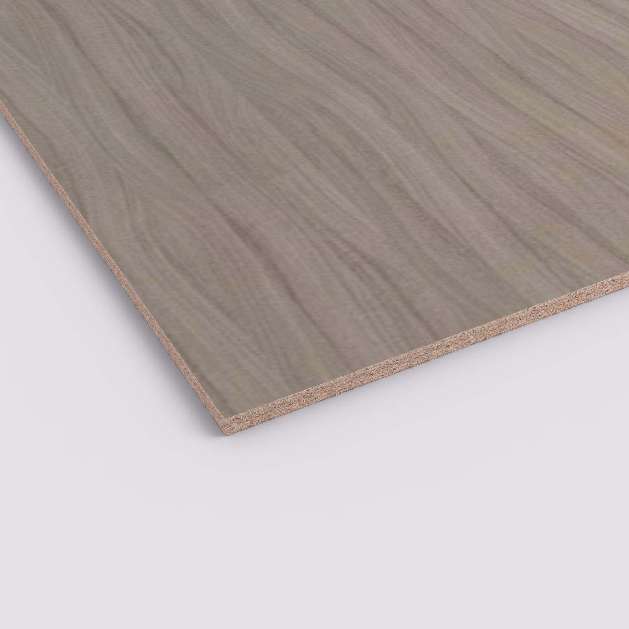 egger-19-mm-egger-eurodekor-span-h3090-st22-v-19x2070x2800mm-recyclebar-abriebfest-lichtecht-antimikrobielle-oberflaeche-span-holz-02 Detailansicht der grauen Holzmaserung der EGGER Eurodekor Spanplatte H3090 ST22. Der 19 mm starke Spanplattenkern ist an der Kante sichtbar.