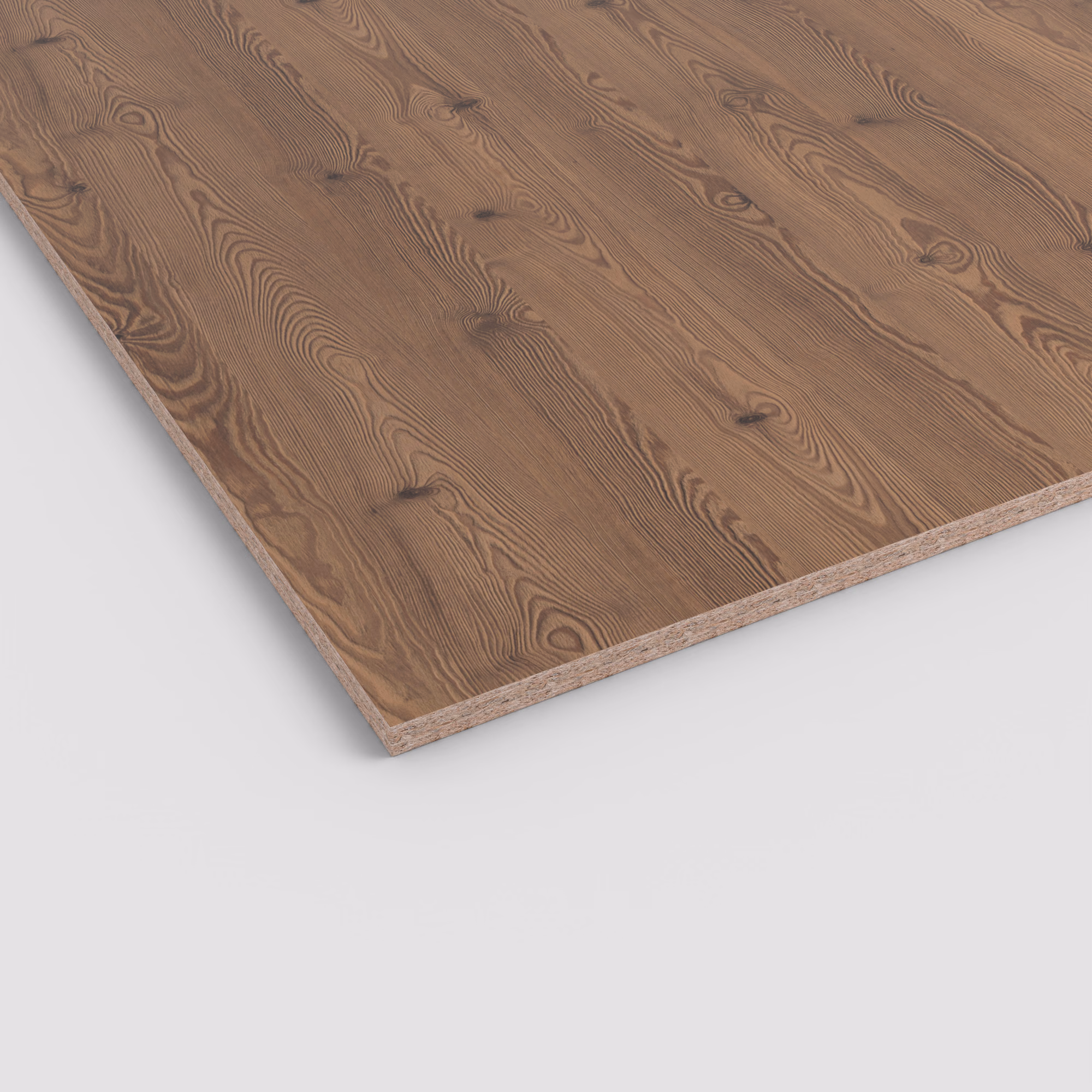 Braune EGGER Dekorspanplatte H3408 ST38 mit ausdrucksstarker Holzoptik, Maserung und sichtbarer Span-Kante. Die 19,6 mm starke Platte ist abriebfest und antimikrobiell.