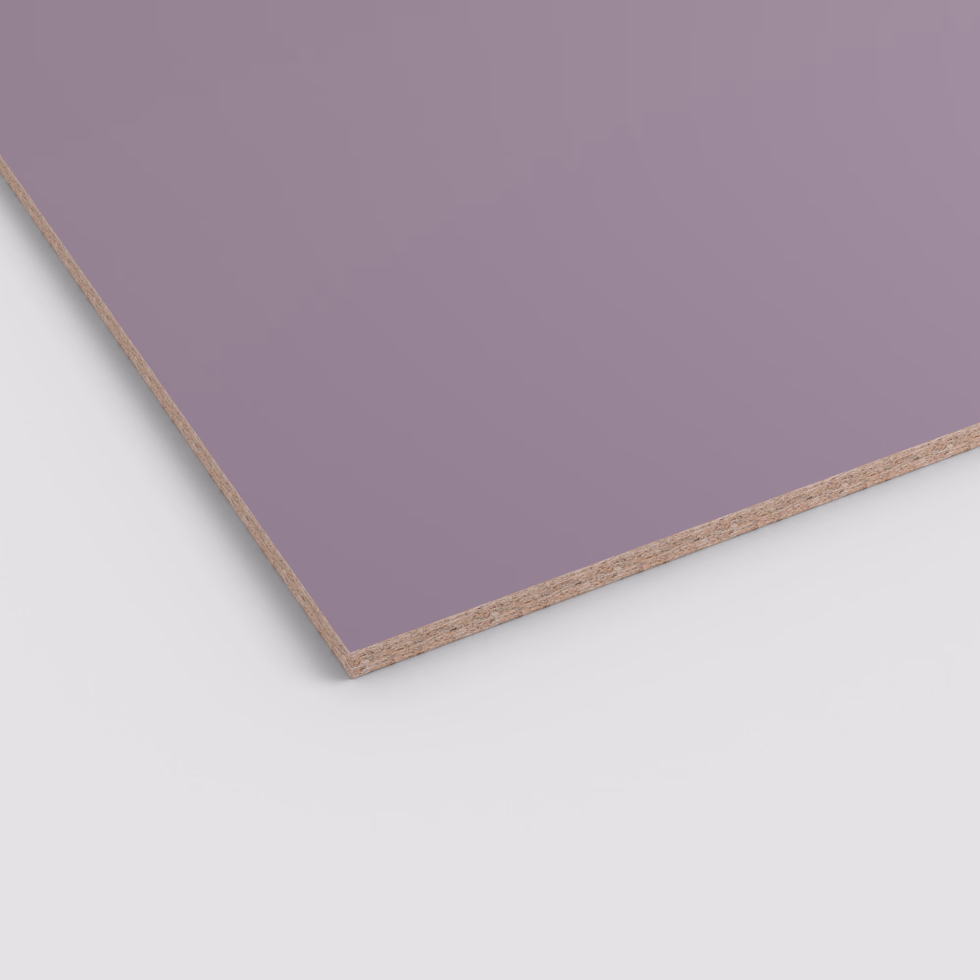 egger-19-mm-egger-eurodekor-span-u420-st9-19x2070x2800mm-recyclebar-abriebfest-lichtecht-antimikrobielle-oberflaeche-span-01 EGGER Eurodekor Spanplatte U420 ST9 (19 mm) mit glatter, gedeckt violetter Oberfläche und sichtbarer Span-Kante.