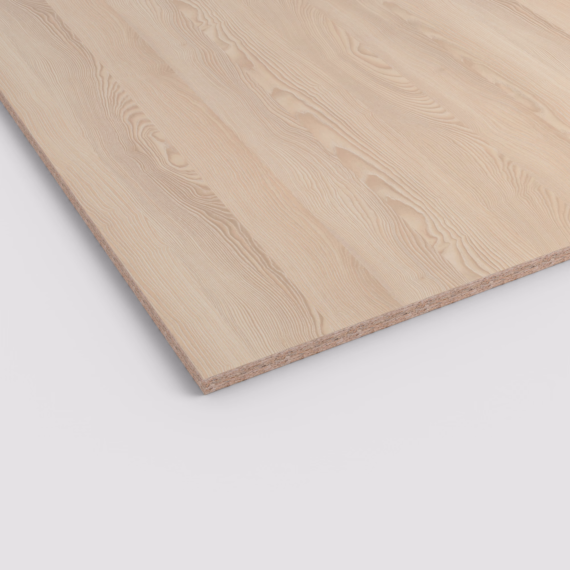 egger-86-mm-egger-eurodekor-span-h1250-st36-86x2070x2800mm-recyclebar-abriebfest-lichtecht-antimikrobielle-oberflaeche-span-01 EGGER Eurodekor Spanplatte H1250 ST36 in 8,6 mm. Helles Holzdekor mit ausdrucksstarker Maserung und robuster, abriebfester Oberfläche. Der Spanplattenkern ist an der Kante erkennbar.