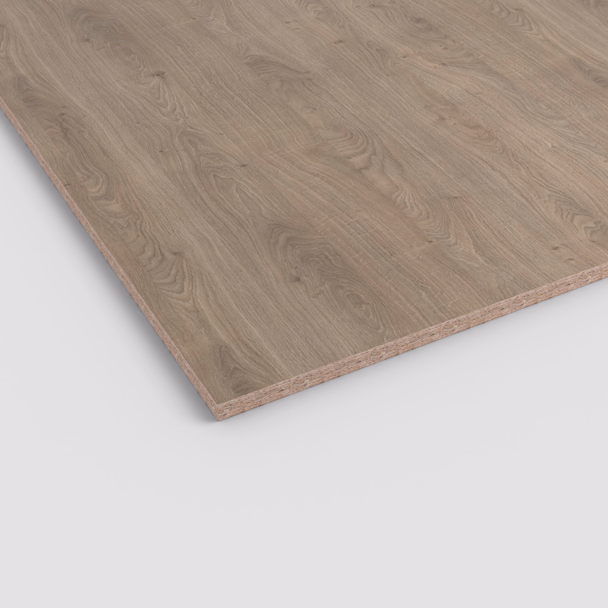 Egger Dekorspanplatte in mittelbrauner Eichenoptik H1399 ST10. Die 19 mm starke Platte zeigt eine realistische Holzmaserung und eine sichtbare Spankante. Großformat 2800x2070 mm.