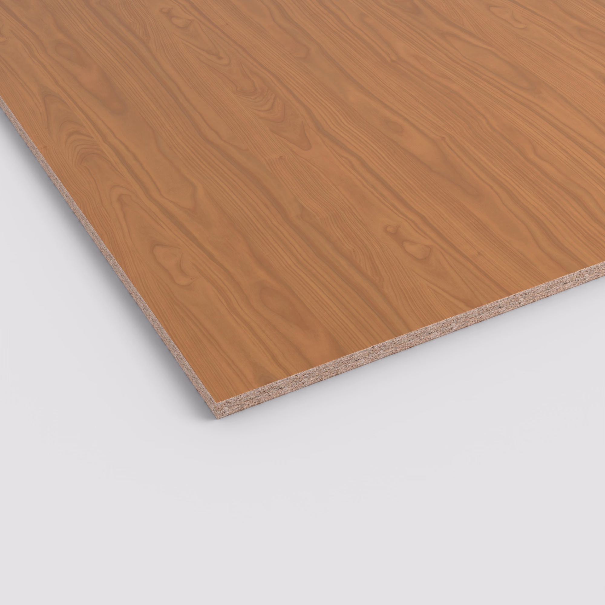 egger-19-mm-egger-eurodekor-span-h1636-st12-19x2070x2800mm-recyclebar-abriebfest-lichtecht-antimikrobielle-oberflaeche-span-01 EGGER Eurodekor Dekorspanplatte H1636 ST12 (19 mm) mit mittelbrauner, natürlicher Holzmaserung. Die Schnittkante zeigt den robusten Spanplattenkern.