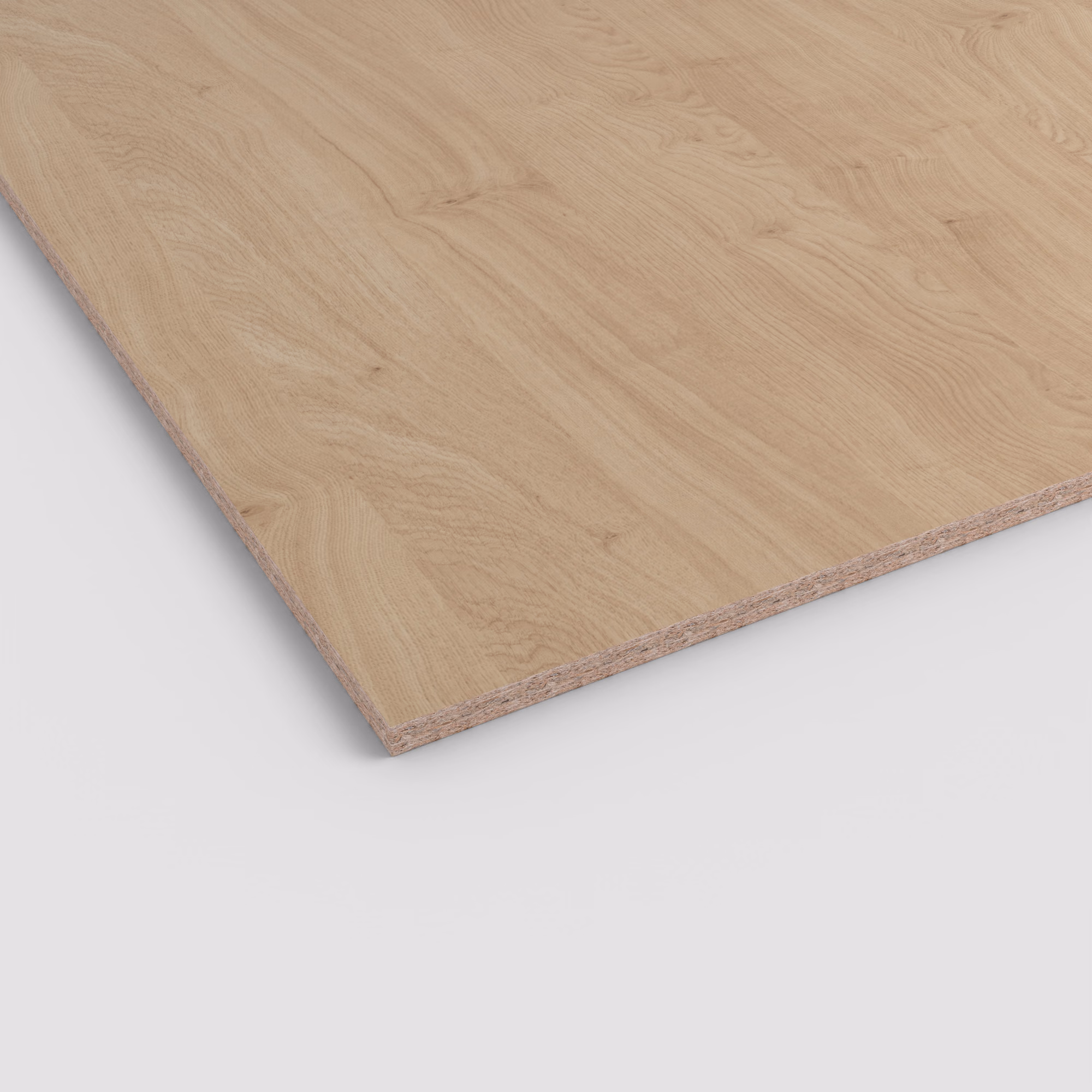 egger-19-mm-egger-eurodekor-span-h3170-st12-19x2070x2800mm-recyclebar-abriebfest-lichtecht-antimikrobielle-oberflaeche-span-01 Helle EGGER Eurodekor Spanplatte H3170 ST12 in Eichenoptik. Die Oberfläche zeigt eine natürliche Holzmaserung, die Schnittkante den robusten 19mm Spanplattenkern.