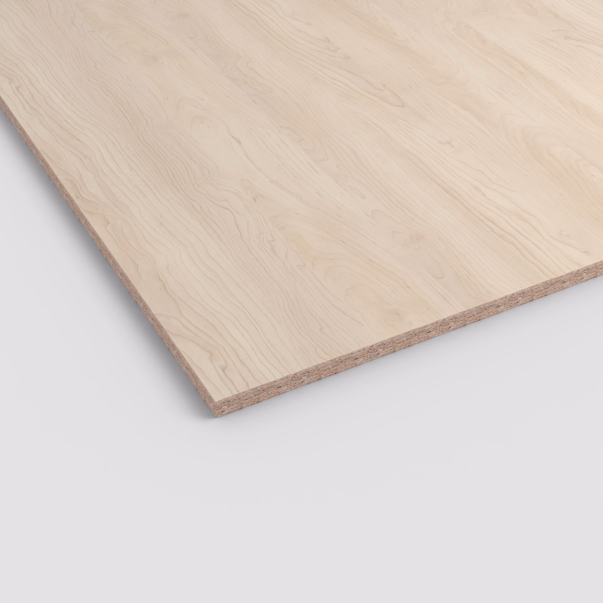 EGGER Eurodekor Dekorspanplatte H3860 ST9, 25 mm stark. Helles Holzdekor mit natürlicher Maserung und sichtbarer Spanplattenkante.