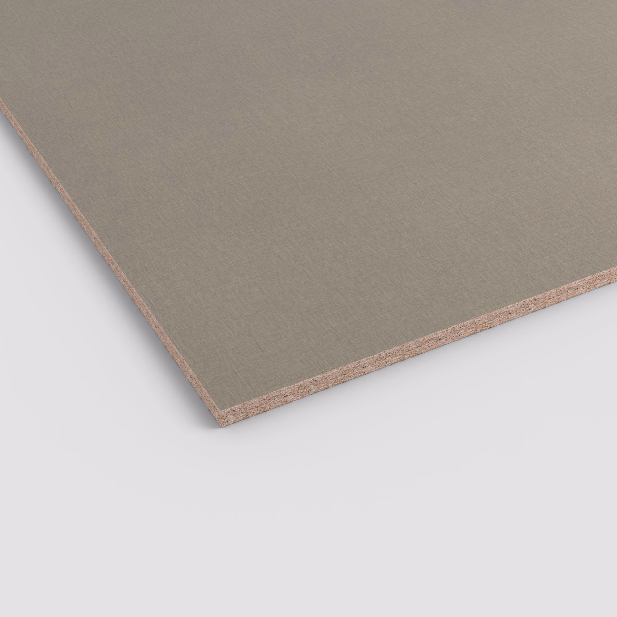 egger-19-mm-egger-eurodekor-span-f424-st10-19x2070x2800mm-recyclebar-abriebfest-lichtecht-antimikrobielle-oberflaeche-span-01 Egger Eurodekor Spanplatte F424 ST10 in mattem Taupegrau mit sichtbarer 19 mm Spankante.
