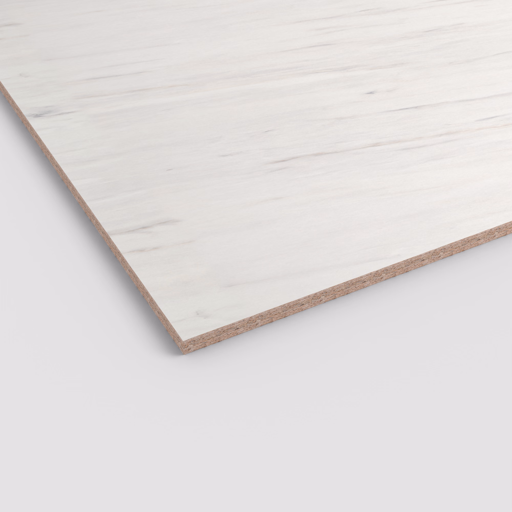 egger-19-mm-egger-eurodekor-span-f812-st9-19x2070x2800mm-recyclebar-abriebfest-lichtecht-antimikrobielle-oberflaeche-span-01 EGGER Eurodekor Spanplatte F812 ST9 in weißem Marmordekor. Die 19 mm starke Dekorspanplatte zeigt ihre Span-Kante.
