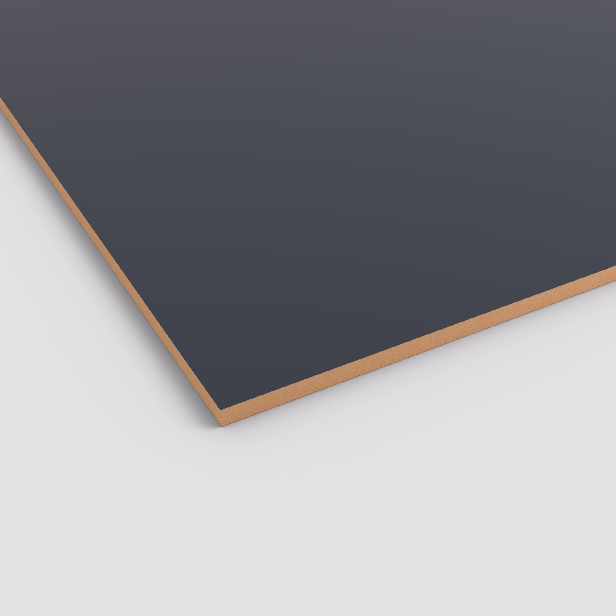 egger-19-mm-egger-perfectsense-matt-lackplatten-mdf-u599-pm-19x2070x2800mm-kratzfest-resistent-gegen-mikrokratzer-unifarben-matte-oberflaeche-antibakterielle-oberflaeche-mdf-01 Ultramatte, dunkelgraue EGGER PerfectSense Lackplatte (19mm, U599 PM). Kratzfeste MDF-Platte mit sichtbarem braunem Kern an der Schnittkante.