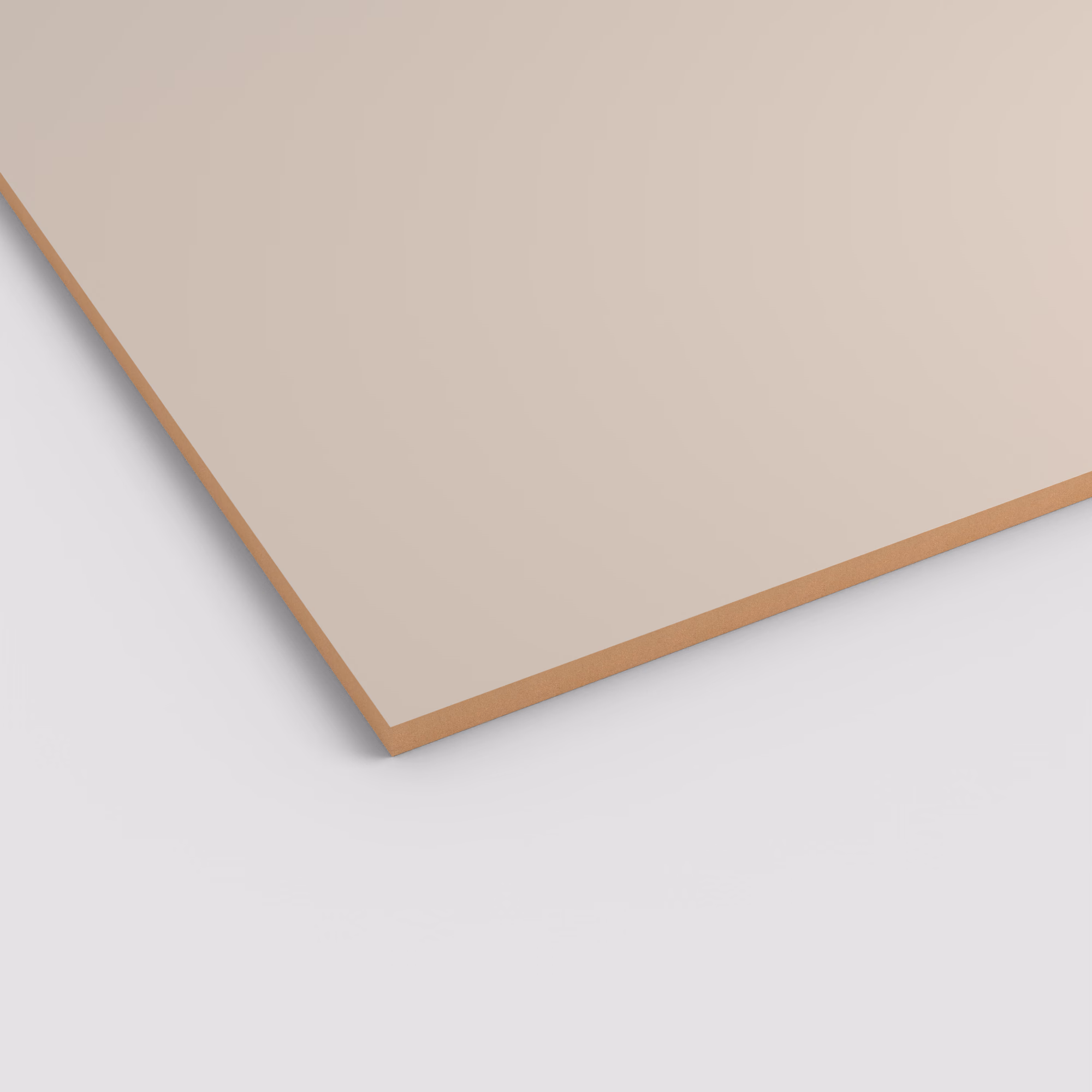19 mm EGGER PerfectSense Matt MDF Platte U702 PM. Matte, kratzfeste und antibakterielle Oberfläche in hellem Unifarben-Dekor mit sichtbarem braunem Kern.