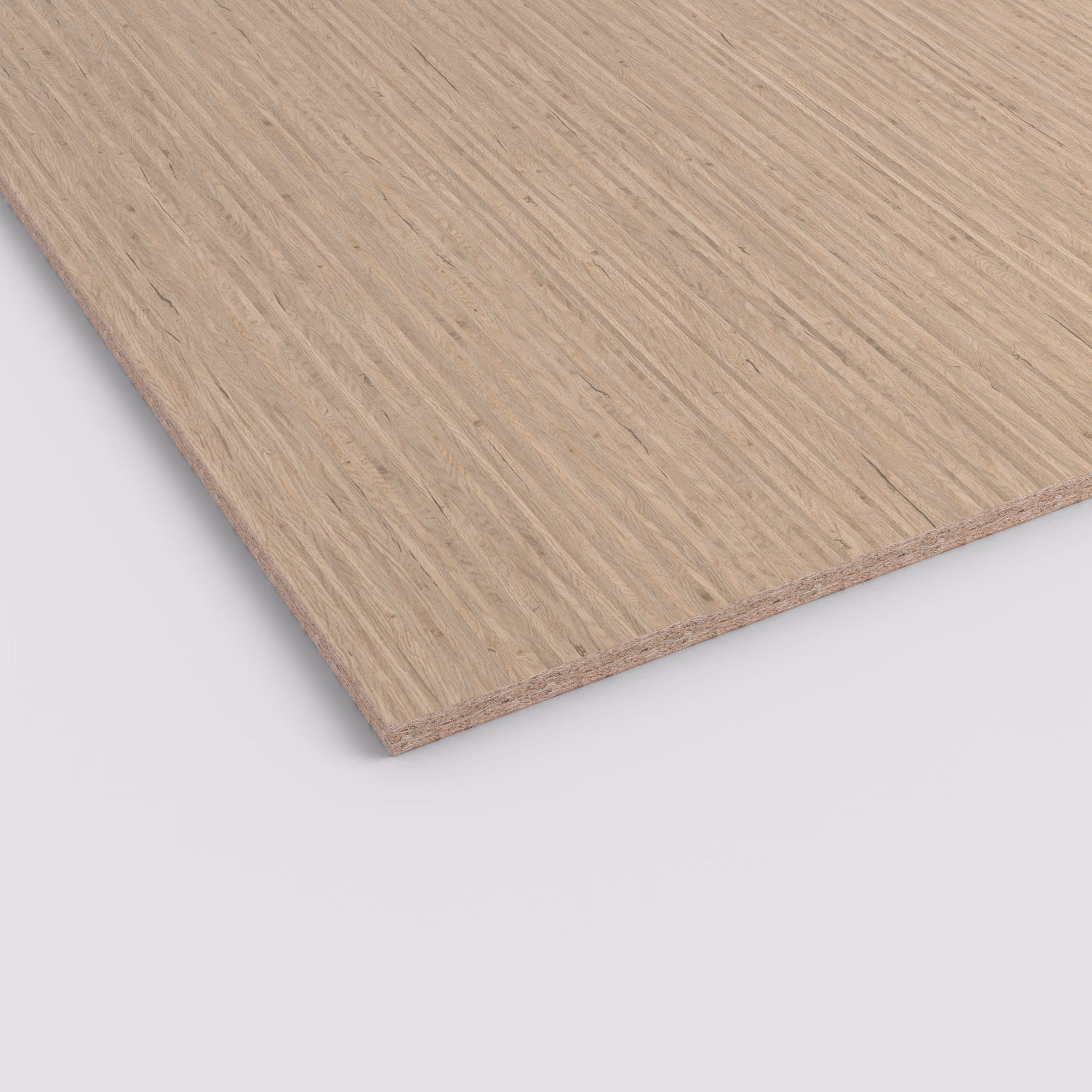 EGGER Eurodekor Dekorspanplatte H305 in heller Holzoptik mit ausgeprägter Maserung und sichtbarer 8 mm Spanplatten-Kante. Die Oberfläche ist robust, lichtecht und antimikrobiell.