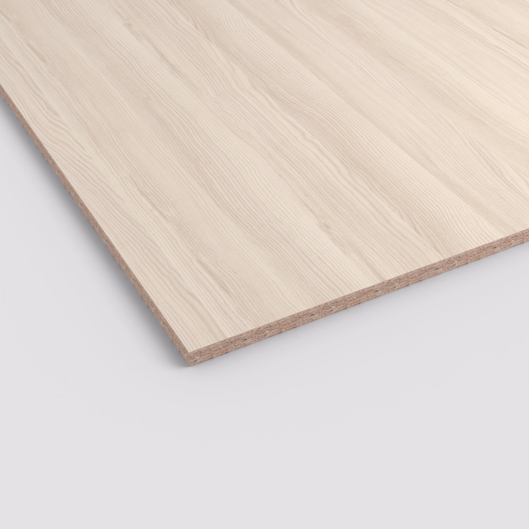 egger-19-mm-egger-eurodekor-span-h1223-st19-19x2070x2800mm-recyclebar-abriebfest-lichtecht-antimikrobielle-oberflaeche-span-holz-01 EGGER Eurodekor Spanplatte H1223 ST19 mit heller Holzmaserung. Die 19mm starke Platte zeigt den Spanträger an der Kante.