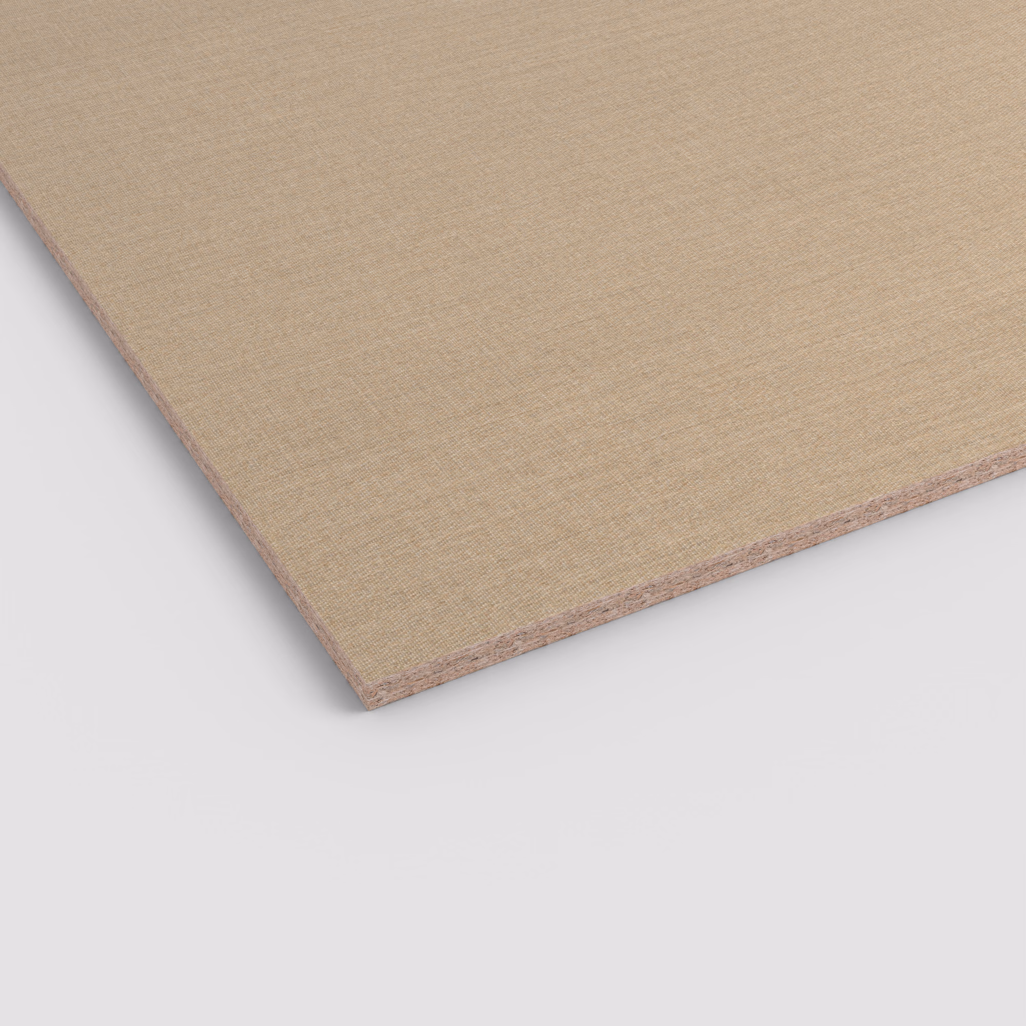 Egger Dekorspanplatte 19mm in einem warmen, matten Beige-Ton (F685 ST10). Die Aufnahme zeigt die homogene Oberfläche und die Kante mit dem sichtbaren Spanplattenkern.