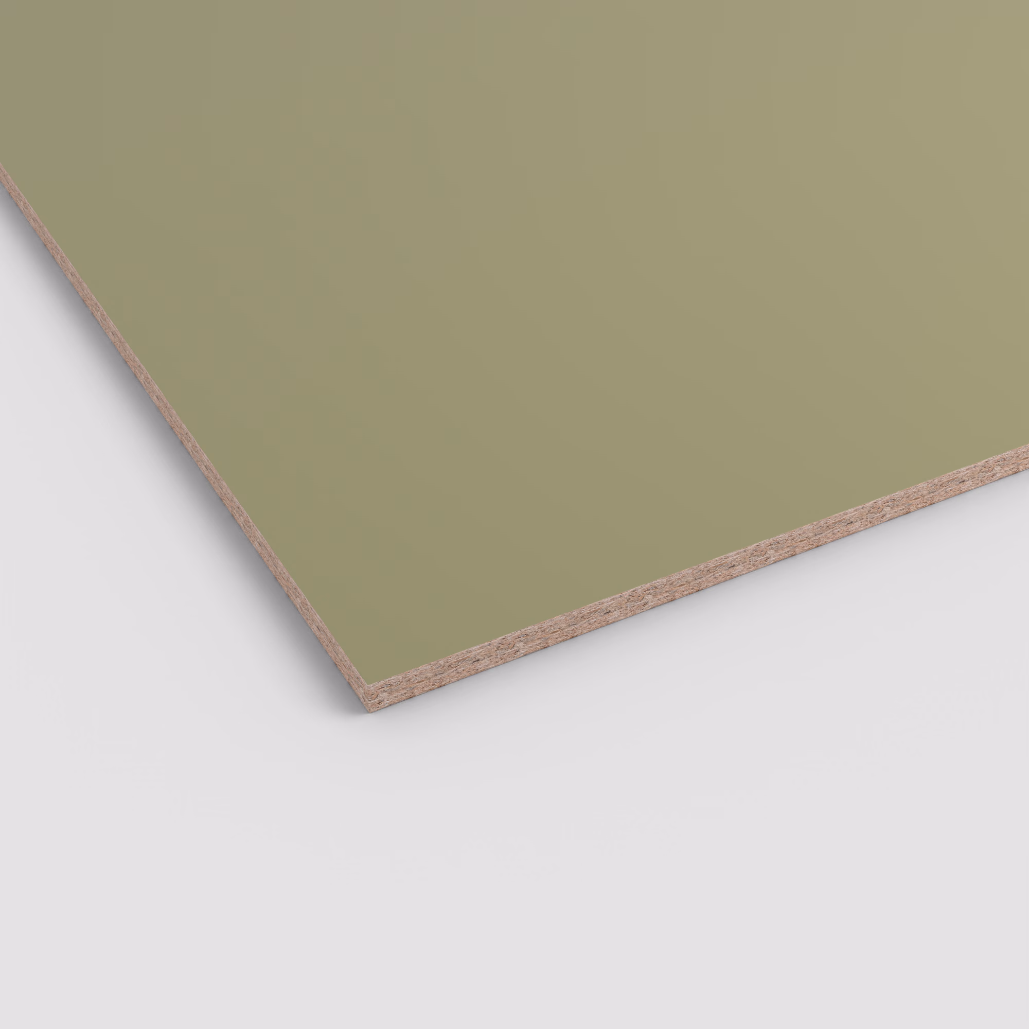 egger-19-mm-egger-eurodekor-span-u640-st9-19x2070x2800mm-recyclebar-abriebfest-lichtecht-antimikrobielle-oberflaeche-span-01 Mattgrüne Egger Dekorspanplatte U640 ST9 (2800x2070x19mm) mit sichtbarem Spankern an der Kante. Die robuste Oberfläche ist abriebfest, lichtecht und antimikrobiell.