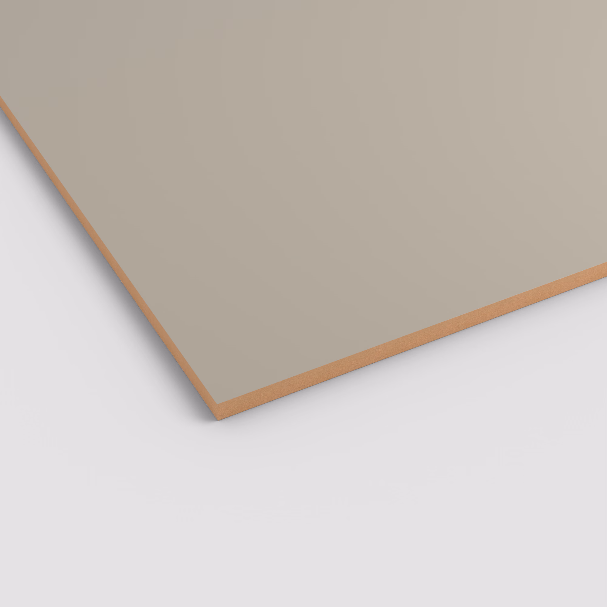 egger-19-mm-egger-perfectsense-matt-lackplatten-mdf-u201-pm-19x2070x2800mm-kratzfest-fleckenunempfindlich-resistent-gegen-mikrokratzer-unifarben-matte-oberflaeche-antibakteriell-01 EGGER PerfectSense Matt MDF Platte U201 PM mit supermatter, kieselgrauer Oberfläche und sichtbarem braunem Kern an der Kante. Die 19mm starke Platte ist kratzfest und fleckenunempfindlich.