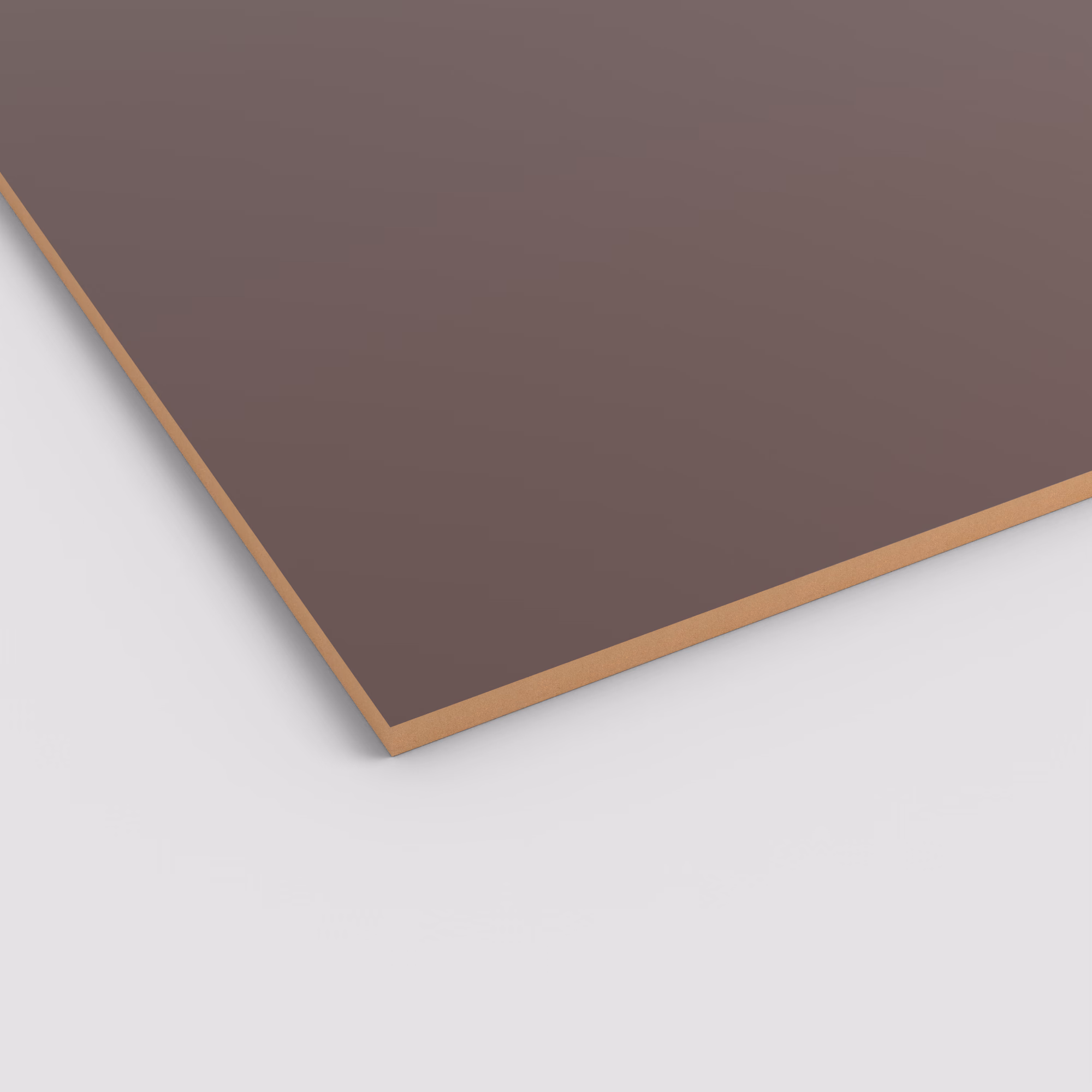 egger-19-mm-egger-perfectsense-matt-lackplatten-mdf-u398-pm-19x2070x2800mm-kratzfest-fleckenunempfindlich-resistent-gegen-mikrokratzer-unifarben-matte-oberflaeche-antibakteriell-01 EGGER PerfectSense Matt Lackplatte U398 PM (19 mm) in dunklem Graubraun. Die kratzfeste, matte MDF-Platte zeigt ihre glatte unifarbene Oberfläche und den braunen Kern an der Schnittkante.