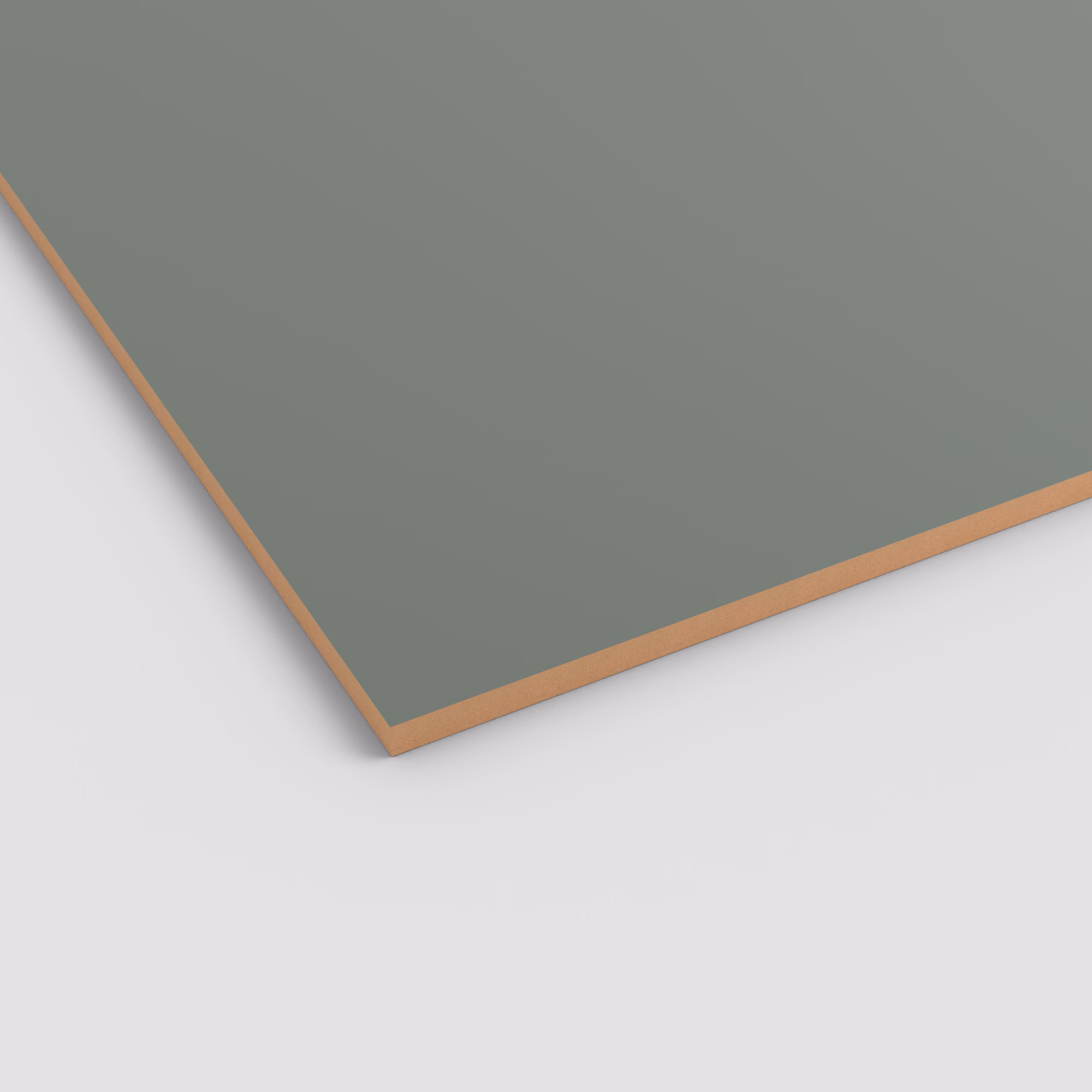 egger-19-mm-egger-perfectsense-matt-lackplatten-mdf-u604-pm-19x2070x2800mm-kratzfest-fleckenunempfindlich-resistent-gegen-mikrokratzer-unifarben-matte-oberflaeche-antibakteriell-01 Egger PerfectSense Matt MDF Platte U604 PM in 19mm. Die matte, unifarbene grüne Oberfläche ist kratzfest und zeigt die braune Kernkante.