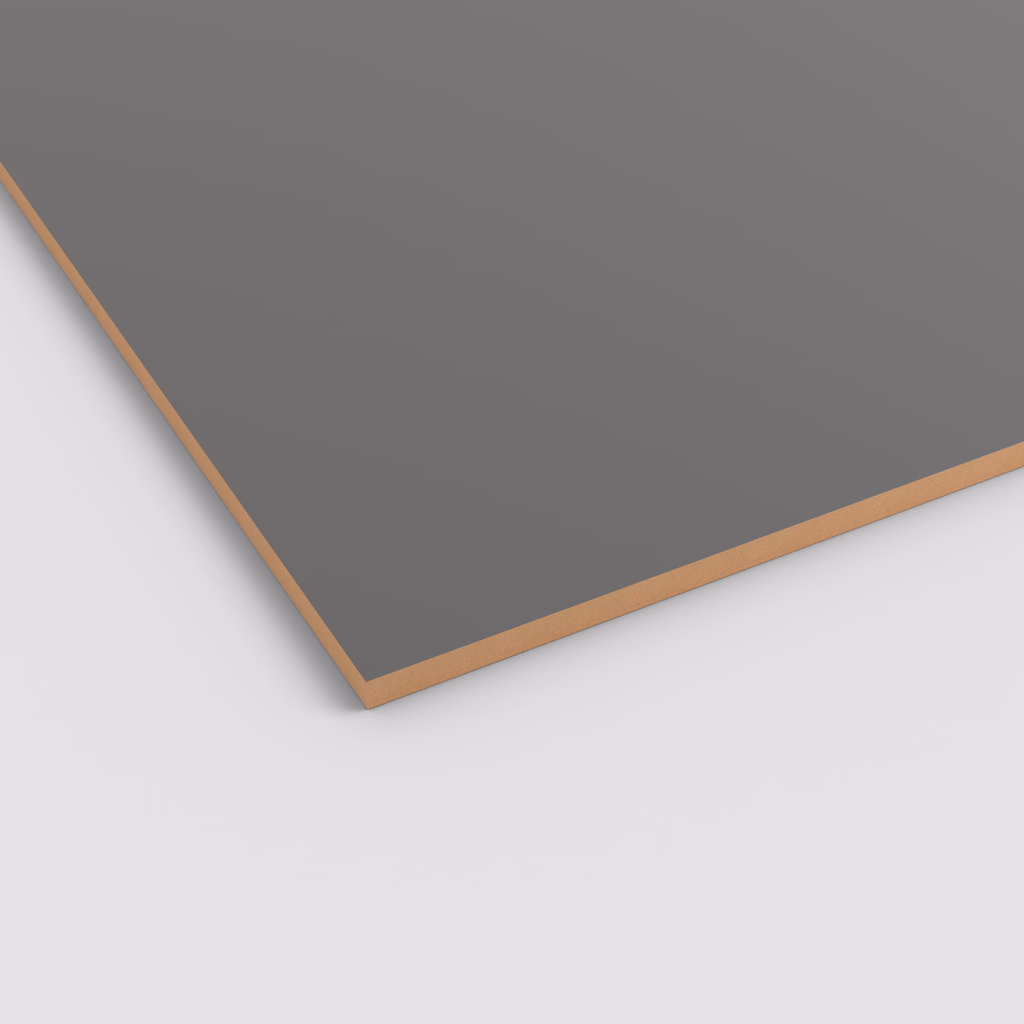 egger-19-mm-egger-perfectsense-matt-lackplatten-mdf-u960-pm-19x2070x2800mm-kratzfest-fleckenunempfindlich-resistent-gegen-mikrokratzer-unifarben-matte-oberflaeche-antibakteriell-01 Robuste EGGER PerfectSense Matt MDF Lackplatte U960 PM in Dunkelgrau. 19mm stark, mit kratzfester, supermatter Oberfläche und sichtbarem braunem Kern an der Schnittkante.