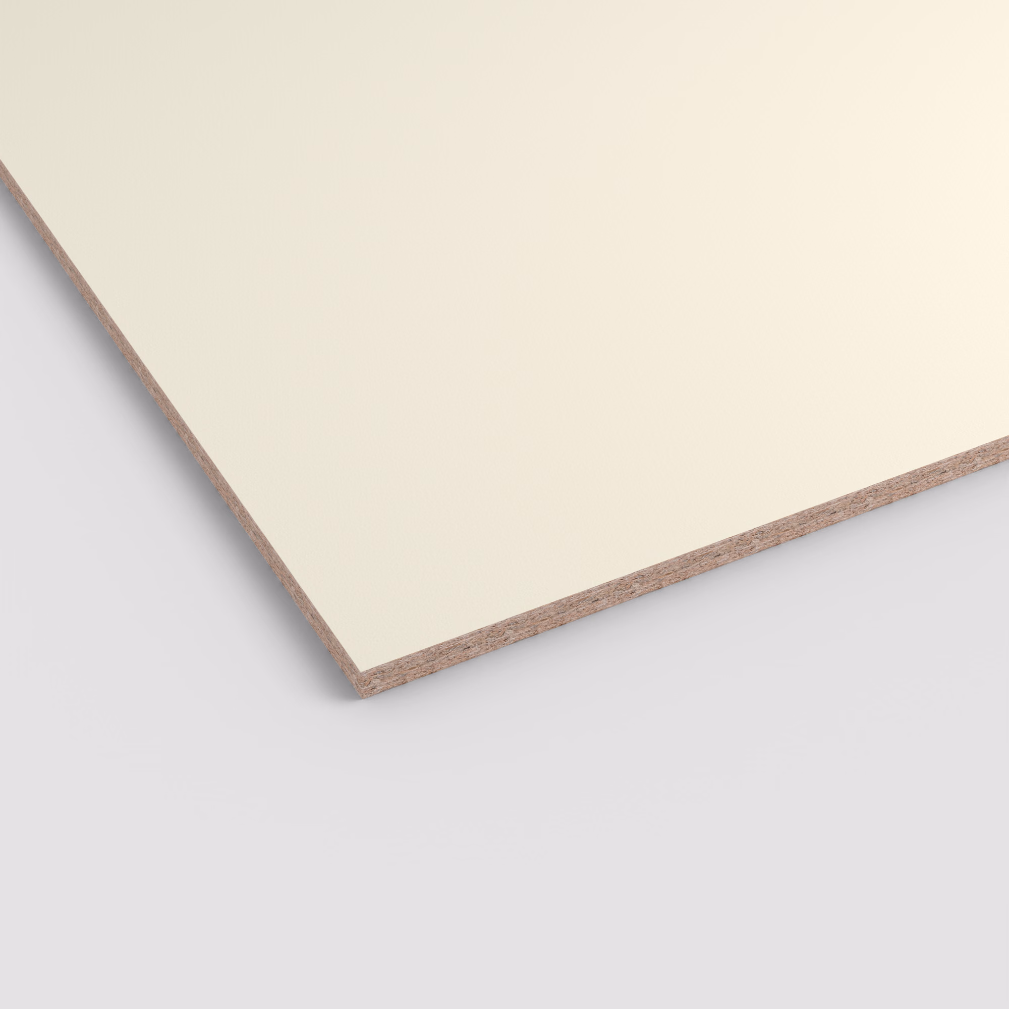 egger-19-mm-egger-eurodekor-span-w990-st9-19x2070x2800mm-recyclebar-abriebfest-weiss-lichtecht-antimikrobielle-oberflaeche-span-01 EGGER Dekorspanplatte W990 ST9 in mattem Weiß mit 19 mm Stärke. Die Oberfläche ist glatt und antimikrobiell, die Kante zeigt den festen Spanplattenkern.
