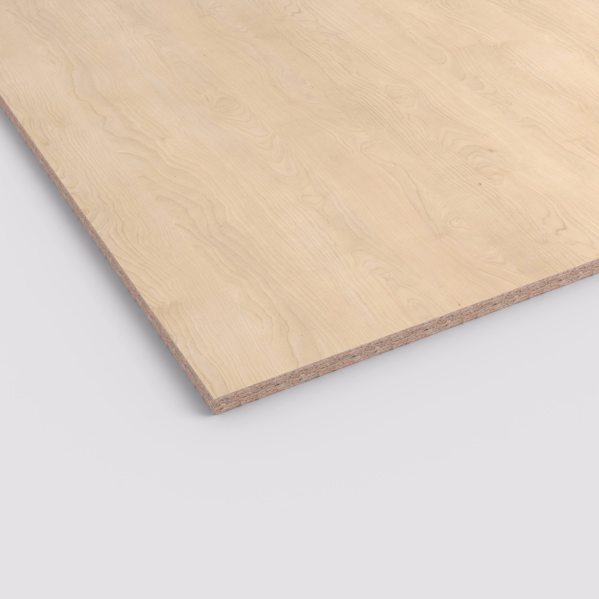 EGGER Eurodekor Dekorspanplatte H1732 ST9 mit hellem Holzdekor und sichtbarem 25 mm Spankern. Antimikrobielle Oberfläche, 2800 x 2070 mm.