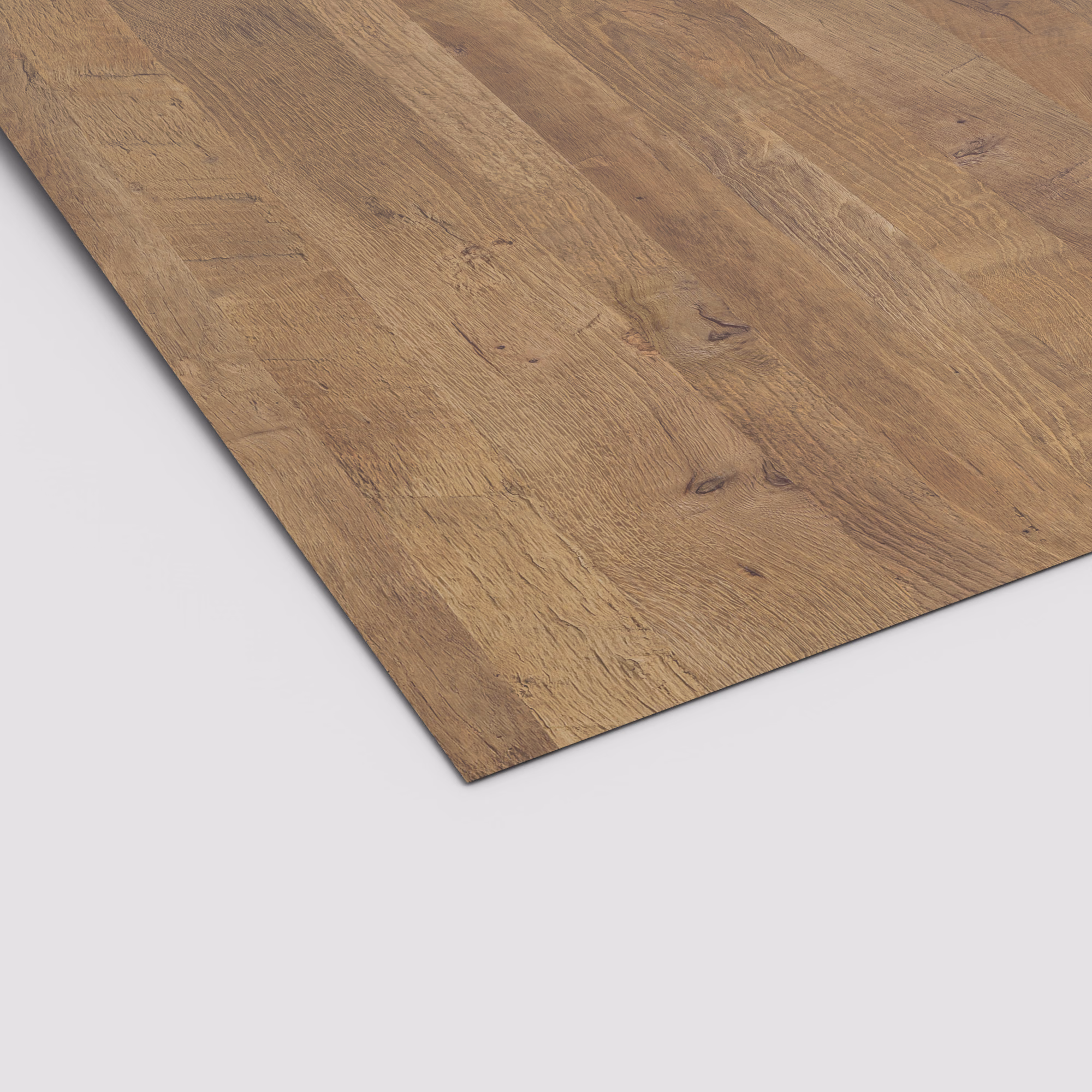 egger-08-mm-egger-schichtstoff-h197-st10-08x1310x3050mm-recyclebar-abriebfest-hpl-high-pressure-laminate-lichtecht-antimikrobielle-oberflaeche-holz-01 EGGER Schichtstoffplatte H197 ST10 in rustikaler Eiche-Optik. Die 0,8 mm HPL-Platte zeigt eine mittelbraune, markante Holzmaserung mit Ästen und Rissen.