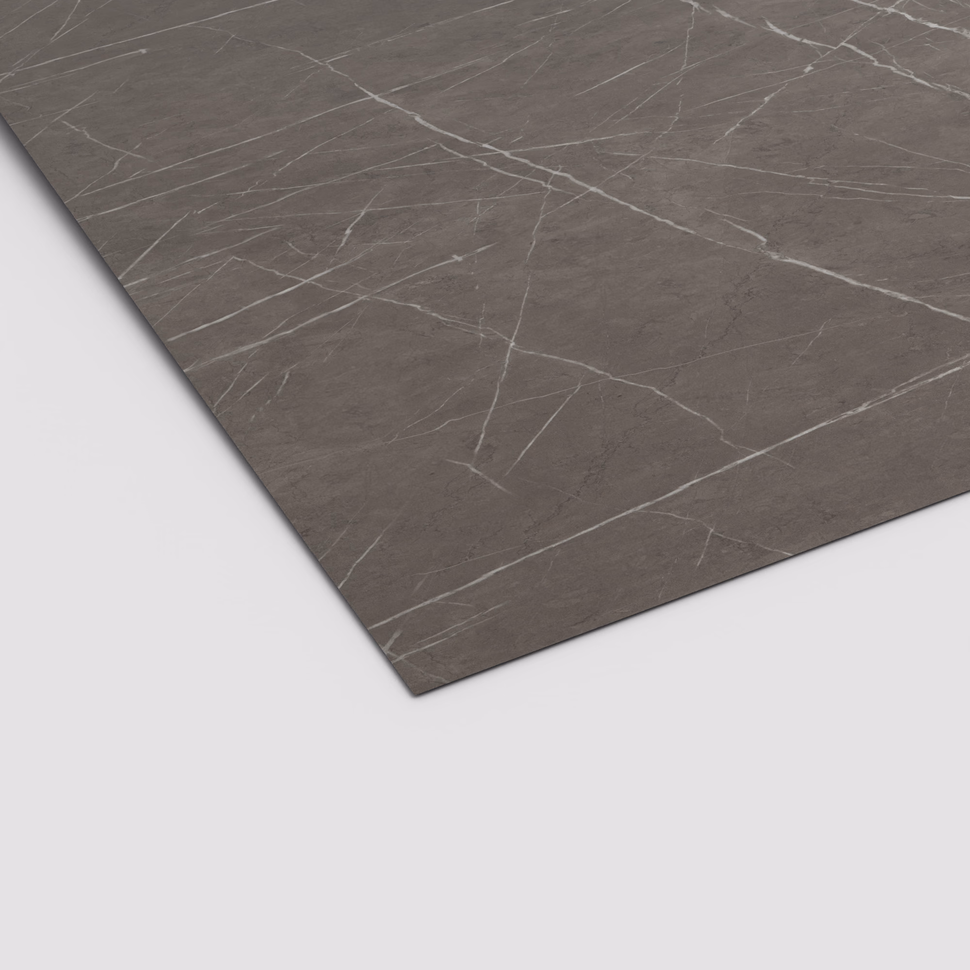 Egger HPL Schichtstoffplatte F205 ST9 in dunkelgrauer Marmoroptik mit charakteristischen weißen Adern. Die 0,8 mm dünne Platte ist robust und lichtecht.
