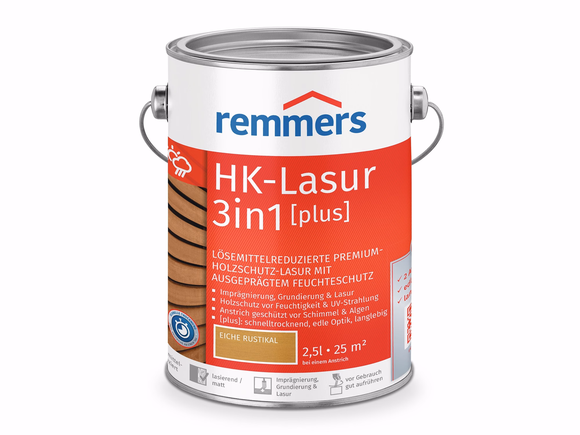 remmers-remmers-hk-lasur-plus---eiche-rustikal-0x0mm-01 Remmers HK-Lasur Plus Eiche Rustikal Dose. Zeigt den warmen, matten Braunton und die Holzmaserung der Premium-Lasur für Holzschutz.